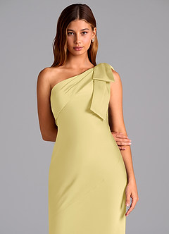 Azazie Yuanna Bridesmaid Dresses Lemon Sorbet Mermaid One Shoulder Stretch Satin Dress image7