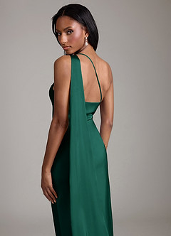 Azazie Galinda Brudtärnklänningar Klä av Sjöjungfru i Stretch Satin Ena axeln Smaragdgrön image2