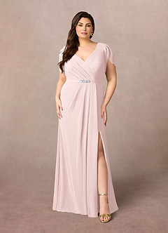 Azazie Marianne Mother of the Bride Dresses Blushing Pink Sheath V-Neck Pleated Chiffon Dress image7
