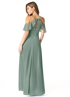 Azazie Dakota Bridesmaid Dresses Silver Sage A-Line V-Neck Pleated Chiffon Dress image2