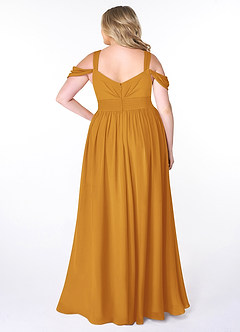 Azazie Lianne Bridesmaid Dresses Butterscotch A-Line Off the Shoulder Chiffon Dress image8