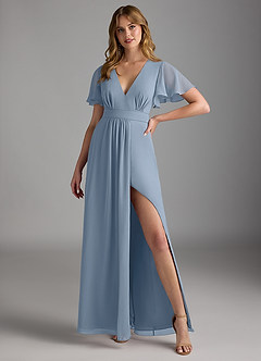 Azazie Zaniah Bridesmaid Dresses Dusty Blue A-Line Chiffon Dress image4