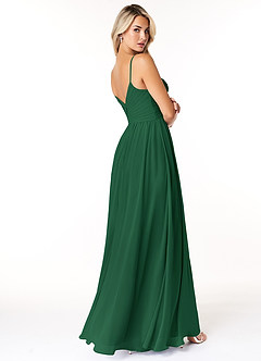 Azazie Lisbon Robes de demoiselle d'honneur Robe Trapèze en Mousseline de soie Encolure en Forme de Cœur Vert Foncé image2