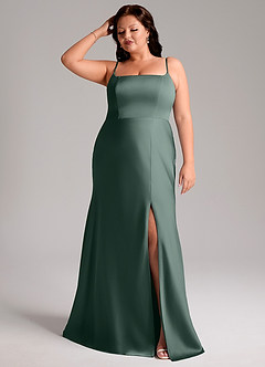 Azazie Lidia Bridesmaid Dresses Sea Moss Mermaid Side Slit Stretch Satin Dress image1