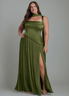 Azazie Stephanie Bridesmaid Dresses Olive A-Line Pleated Stretch Satin Dress image15