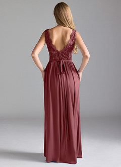 Azazie Elly Brautjungfernkleider A-Linie Spitze Stretch-Satin Kleid Wüstenrose image2