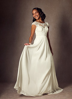 Azazie Brynslee Wedding Dresses Cream A-Line Scoop Sequins Chiffon Dress image9