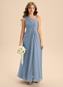 Azazie Brooke Junior Dusty Blue A-Line Side Slit Chiffon Dress image3