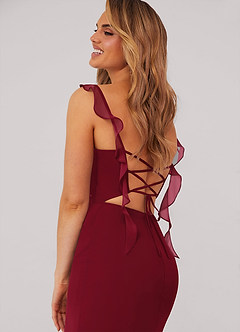 Barbie ♥ Azazie Bridesmaid Dresses Burgundy Mermaid Corset Chiffon Dress image2