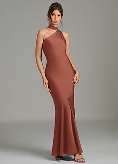 Azazie Jalissa Bridesmaid Dresses Auburn Mermaid One Shoulder Stretch Satin Dress image3
