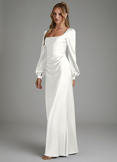 Azazie Brianna Brautjungfernkleider Meerjungfrau-Linie Korsett Stretch-Satin Kleid Weiß image5