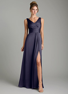 Azazie Karina Bridesmaid Dresses Stormy A-Line Pleated Stretch Satin Dress image6