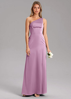 Azazie Phaedra Bridesmaid Dresses Wisteria A-Line One Shoulder Stretch Satin Dress image13