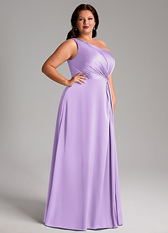 Azazie Brooke Bridesmaid Dresses Lilac A-Line One Shoulder Stretch Satin Dress image3