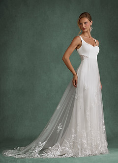 Azazie Ebony Vestidos de novia Vestido Diamante Blanco de Satén con cara trasera de crepé de Línea A con Lentejuelas image4
