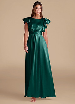 Azazie Daphne Modest Bridesmaid Dresses A-Line Ruched Metallic Satin Floor-Length Dress image3