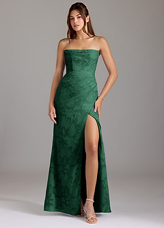Azazie Leonis Vestidos de damas de honor Vestido Verde Oscuro de Devorado Floral de Corte Recto Convertible con Palabra de honor image1