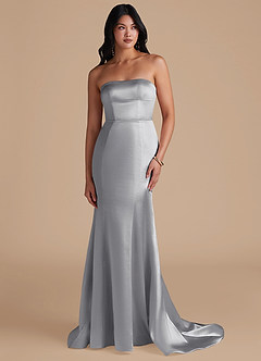 Azazie Aura Brautjungfernkleider Wandelbar Meerjungfrau-Linie Convertible Metallischer Satin Kleid Silber image2