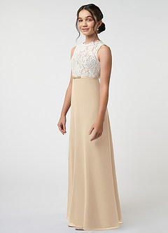 Azazie Rana Junior Champagne A-Line Lace Chiffon Dress image3
