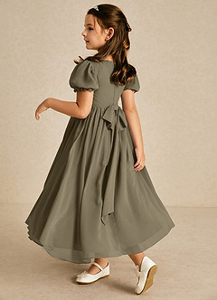 Azazie Joss Flower Girl Dresses Willow Green A-Line with Sleeves Chiffon Dress image2