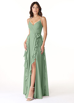 Azazie Peyton Abiti da Damigella Abito A-Line in Chiffon Increspato Matcha image1