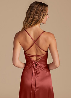 Azazie Mei Brautjungfernkleider A-Linie Metallischer Satin Kleid Terrakotta image2