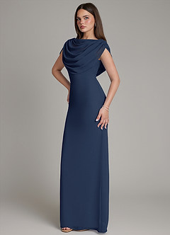 Azazie Hadley Robes de demoiselle d'honneur Robe Sirène en Mousseline de soie Plissée Bleu Marine Foncé image9
