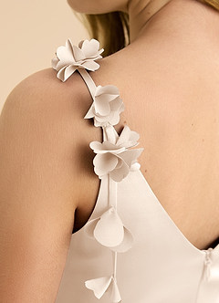 Azazie Gumdrop Junior White Alabaster Empire Pleated Stretch Satin Dress image8