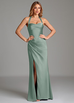 Azazie Serenity At-home Try On Dresses Dusty Sage Mermaid Sweetheart Neckline Stretch Satin Dress image5
