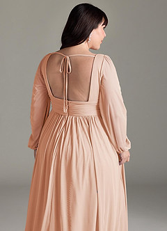 Azazie Norah Bridesmaid Dresses English Rose A-Line V-Neck Long Sleeve Chiffon Dress image13