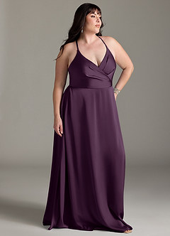 Azazie Davis Bridesmaid Dresses Plum A-Line Pleated Stretch Satin Dress image9