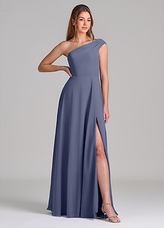 Azazie Melanie Bridesmaid Dresses Stormy A-Line Off the Shoulder Chiffon Dress image4