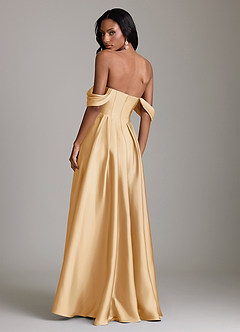 Azazie Loisa Abiti da Damigella Abito A-Line in Raso Elasticizzato a Spalla Scoperta Oro image2
