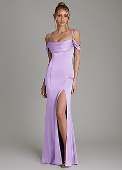 Azazie Nira Bridesmaid Dresses Lilac Mermaid Corset Stretch Satin Dress image5