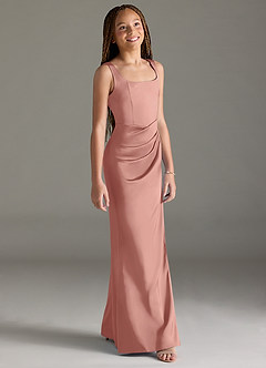 Azazie Mero Junior Meerjungfrau-Linie Plissee Stretch-Satin Kleid Rosettenrosa image3