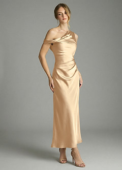 Azazie Emerson Vestidos de damas de honor Vestido de Champán de Satén Elástico de Corte Sirena con Vestidos sin tirantes image3