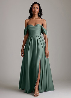 Azazie Loisa Abiti da Damigella Abito A-Line in Raso Elasticizzato a Spalla Scoperta Muschio Marino image7