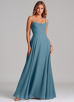 Azazie Elle Robes de demoiselle d'honneur Robe Trapèze en Mousseline de soie Plissée Bermude image3