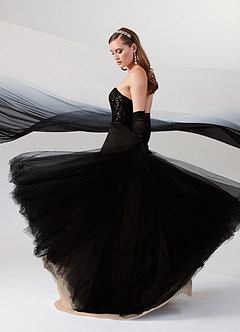 Azazie Persephone Hochzeitskleider Ballkleid Spitze Tüll Kleid Schwarz Nude image5