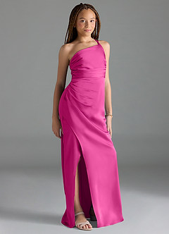 Azazie Eren Junior Vestido de Fucsia de Satén Elástico de Recto con Plisado image1