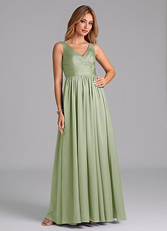 Azazie Keyla Bridesmaid Dresses Dusty Sage A-Line Pleated Stretch Satin Dress image5