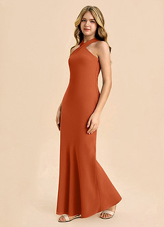 Azazie Doretta Junior Vestido de Naranja Quemada de Gasa de Corte Recto con Plisado image4