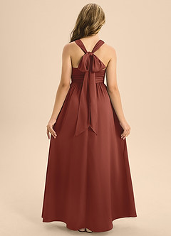 Azazie Jaylah Junior Auburn A-Line Pleated Stretch Satin Dress image2