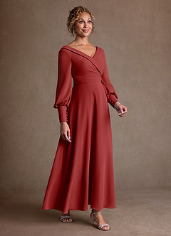 Azazie Paterson Mother of the Bride Dresses Rust A-Line Pleated Chiffon Dress image3