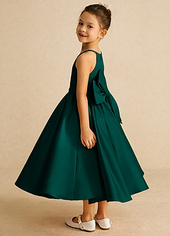 Azazie Sunray Flower Girl Dresses Pine A-Line Spaghetti Strap Matte Satin Dress image4