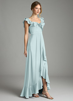 Azazie Lyra Vestidos de damas de honor Vestido de Neblina de Satén Elástico de Corte en A Convertible con Vestidos sin tirantes image5