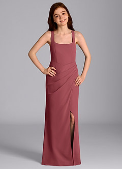 Azazie Mero Junior Abito Sirena in Chiffon Plissettato Merlot image3