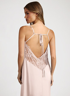 front Satin and Lace Midi Slip Dress