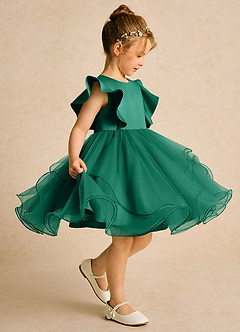 Azazie Chirp Robe Demoiselle D'honneur Fillette Robe Princesse en Tulle émeraude image2