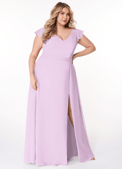 Azazie Claudine Bridesmaid Dresses Frosted Lilac A-Line Flutter Sleeve Chiffon Dress image10